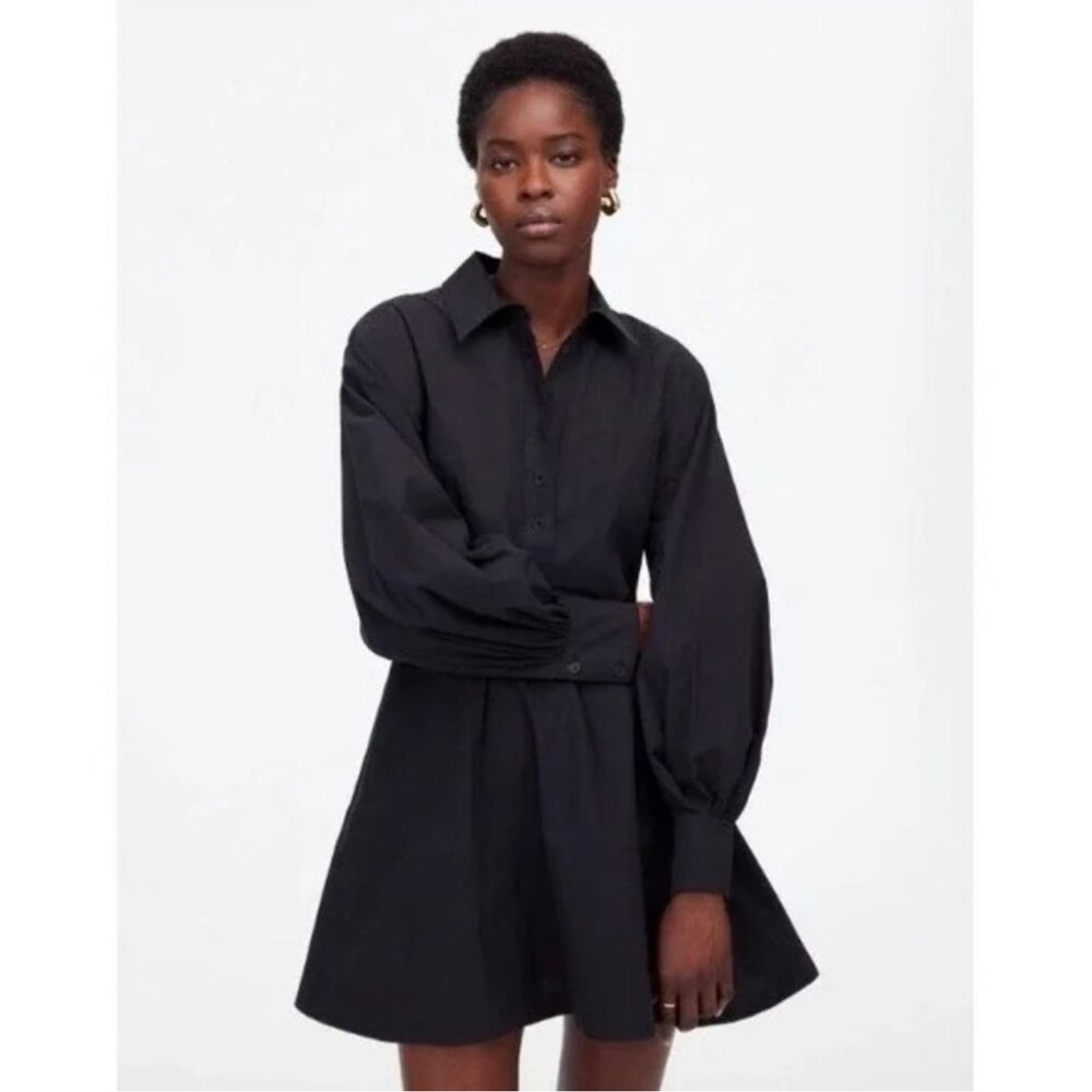Madewell NEW Seamed Long Sleeve Cotton Poplin Black Mini
Shirtdress size 14